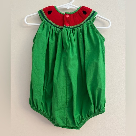 Mom & Me Baby Girls Watermelon Smocked Bubble Size 3 Months Red Green - Picture 2 of 6